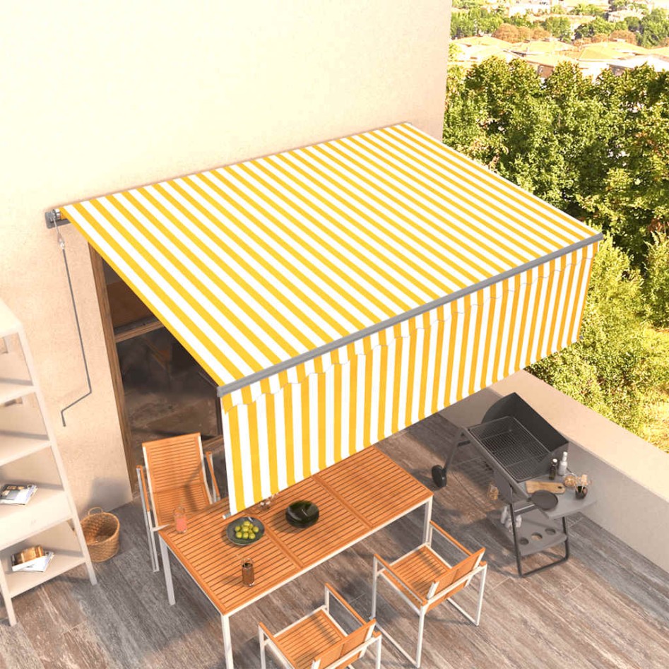 Toldo automático retráctil con persiana amarillo blanco 4x3