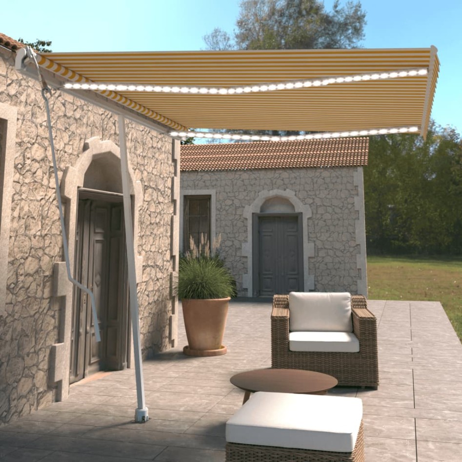 Toldo automático LED sensor de viento amarillo blanco
