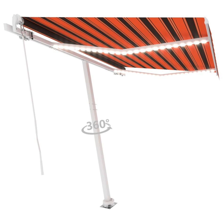 Toldo manual retráctil con luz LED naranja y marrón 300x250
