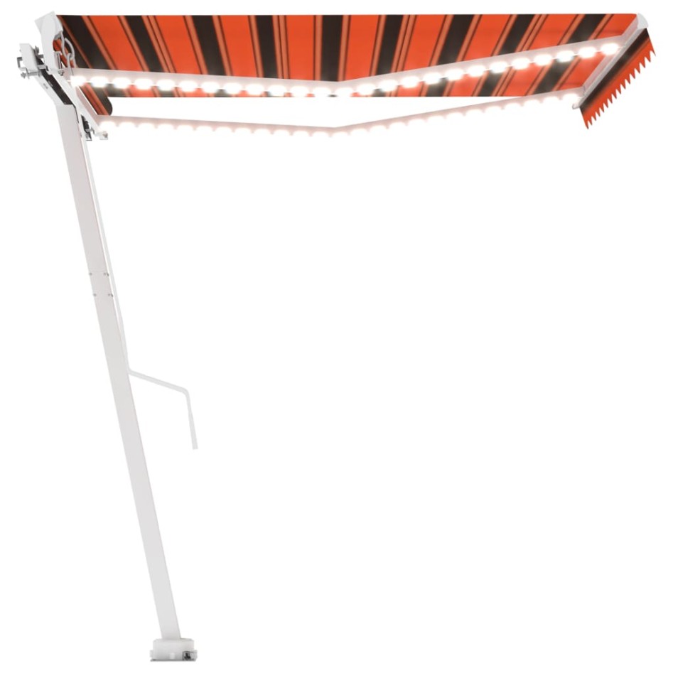 Toldo manual retráctil con luz LED naranja y marrón 300x250