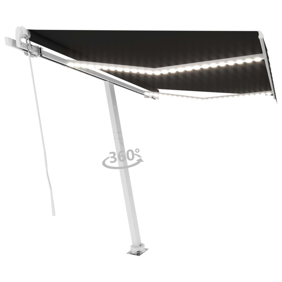 Toldo retráctil manual con LED antracita 350x250