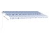 Toldo de pie retráctil manual azul y blanco 450x350