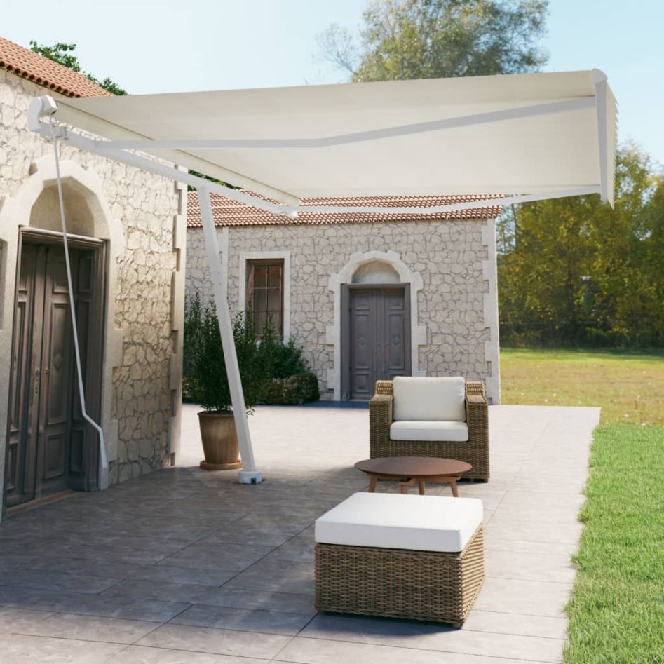Toldo de pie retráctil manual crema 500x350