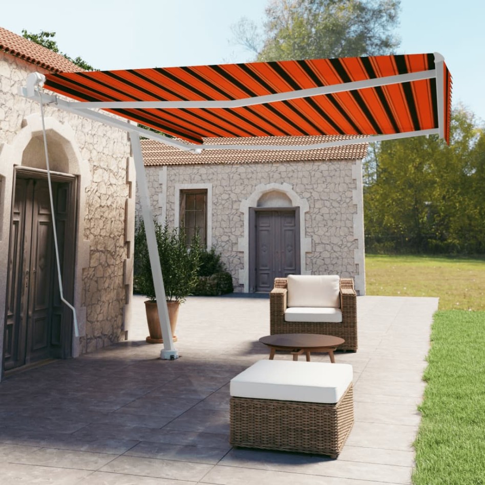 Toldo de pie manual retráctil naranja y marrón 400x350