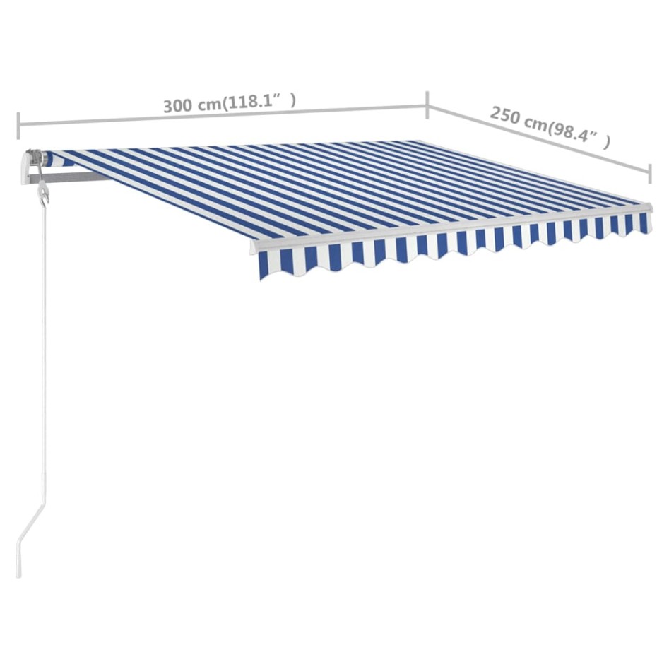 Toldo manual retráctil con LED azul y blanco 3x2,5