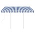 Toldo retráctil automático con postes azul y blanco 3,5x2,5