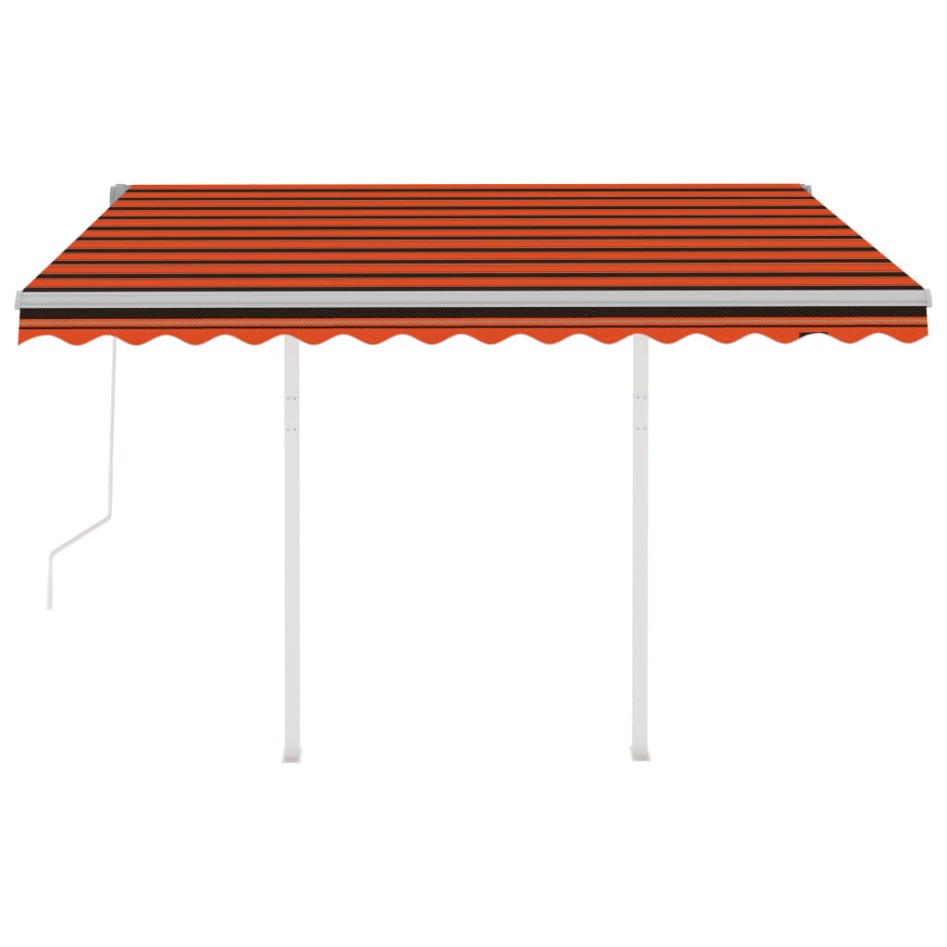 Toldo retráctil automático con postes naranja y marrón