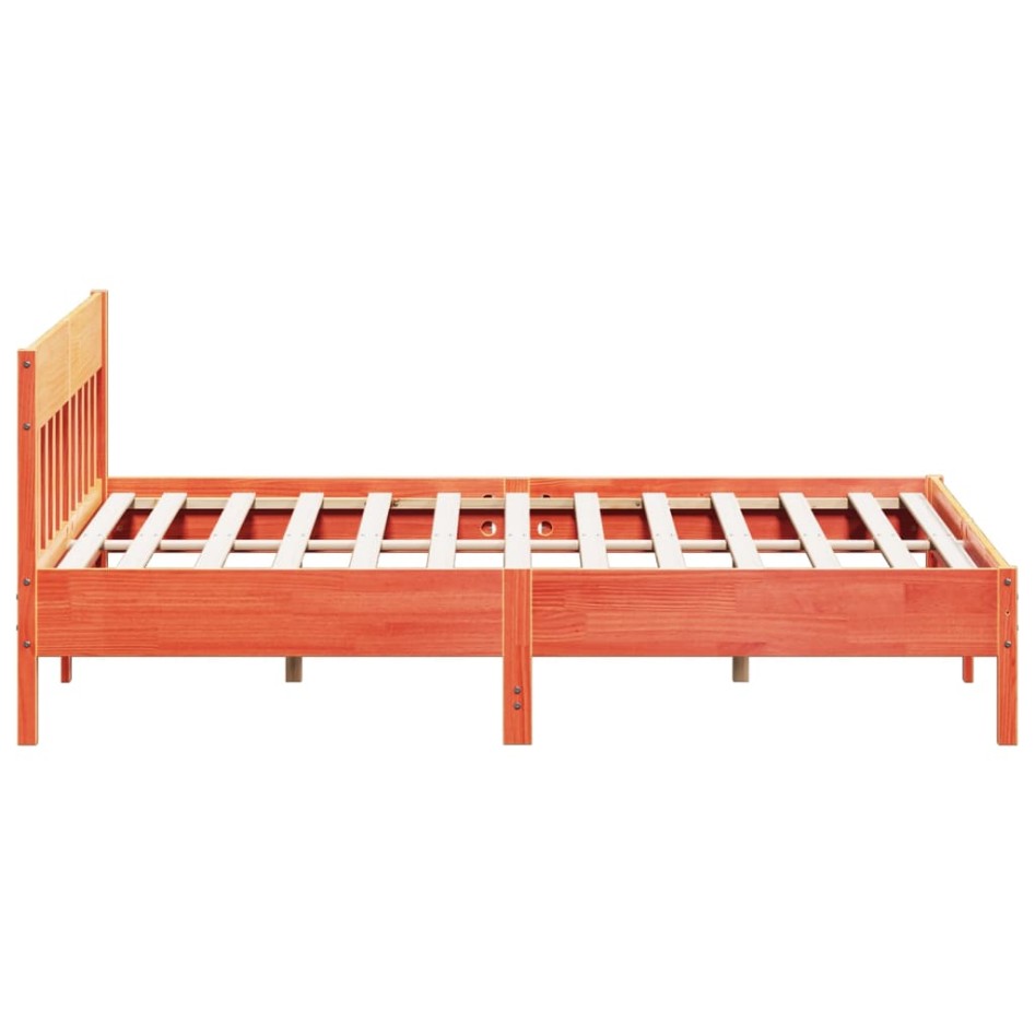 Estructura cama con cabecero madera pino marrón cera 180x200