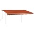 Toldo manual retráctil con postes naranja y marrón 4x3,5