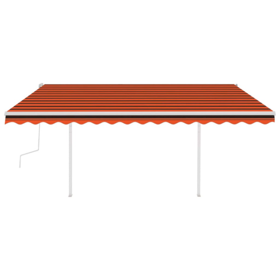 Toldo manual retráctil con postes naranja y marrón 4x3,5