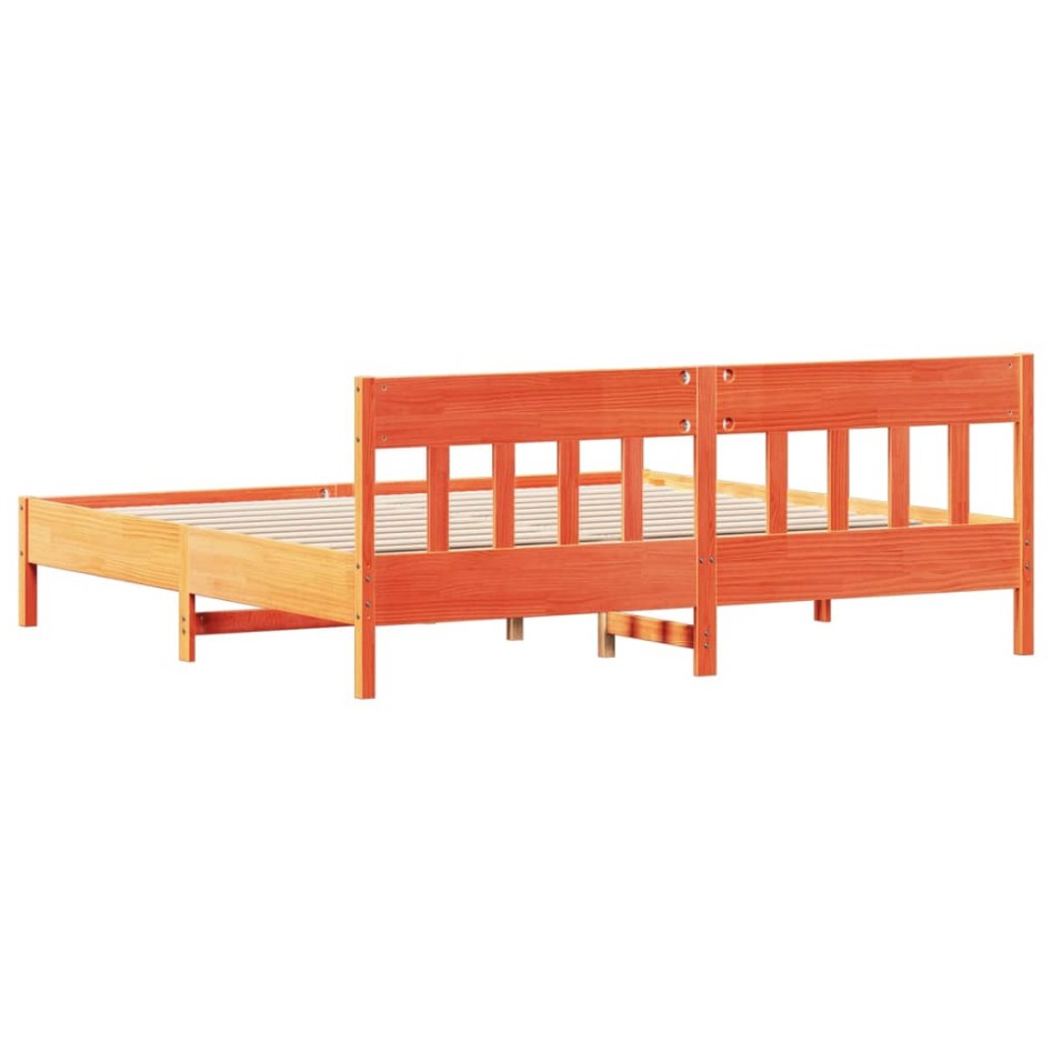 Estructura cama con cabecero madera pino marrón cera 180x200