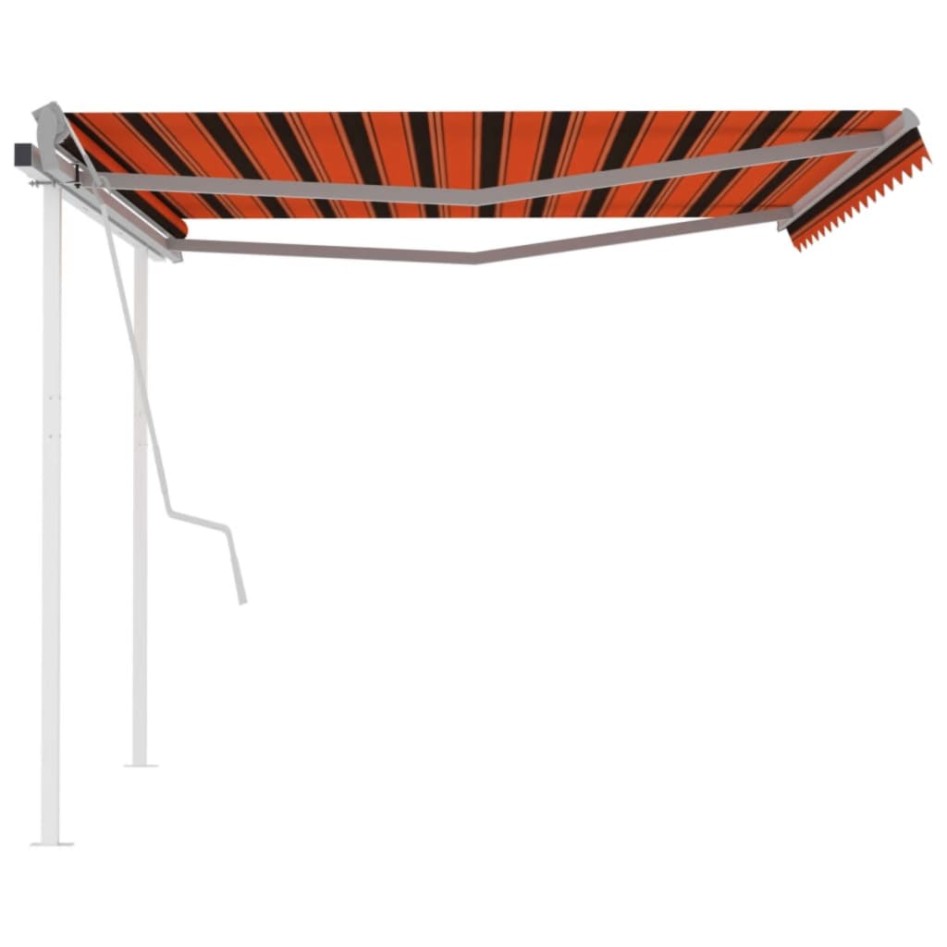 Toldo manual retráctil con postes naranja y marrón 4x3,5