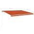 Toldo manual retráctil con postes naranja y marrón 4x3,5
