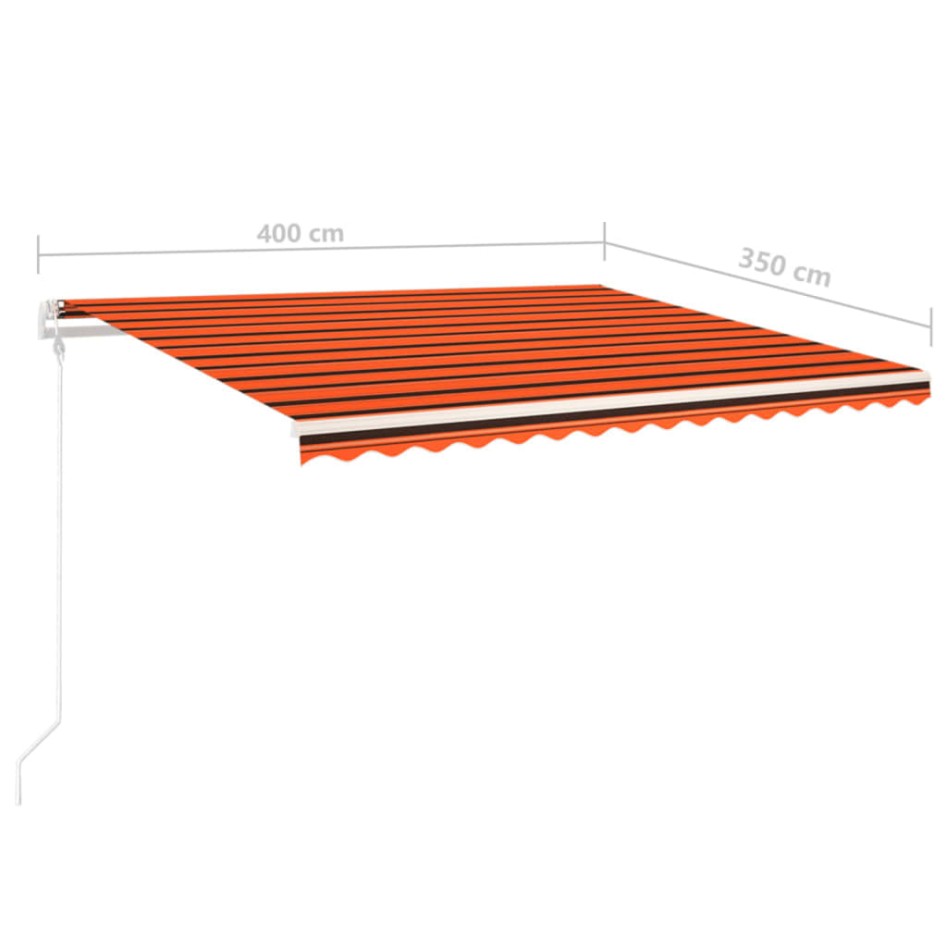 Toldo manual retráctil con postes naranja y marrón 4x3,5