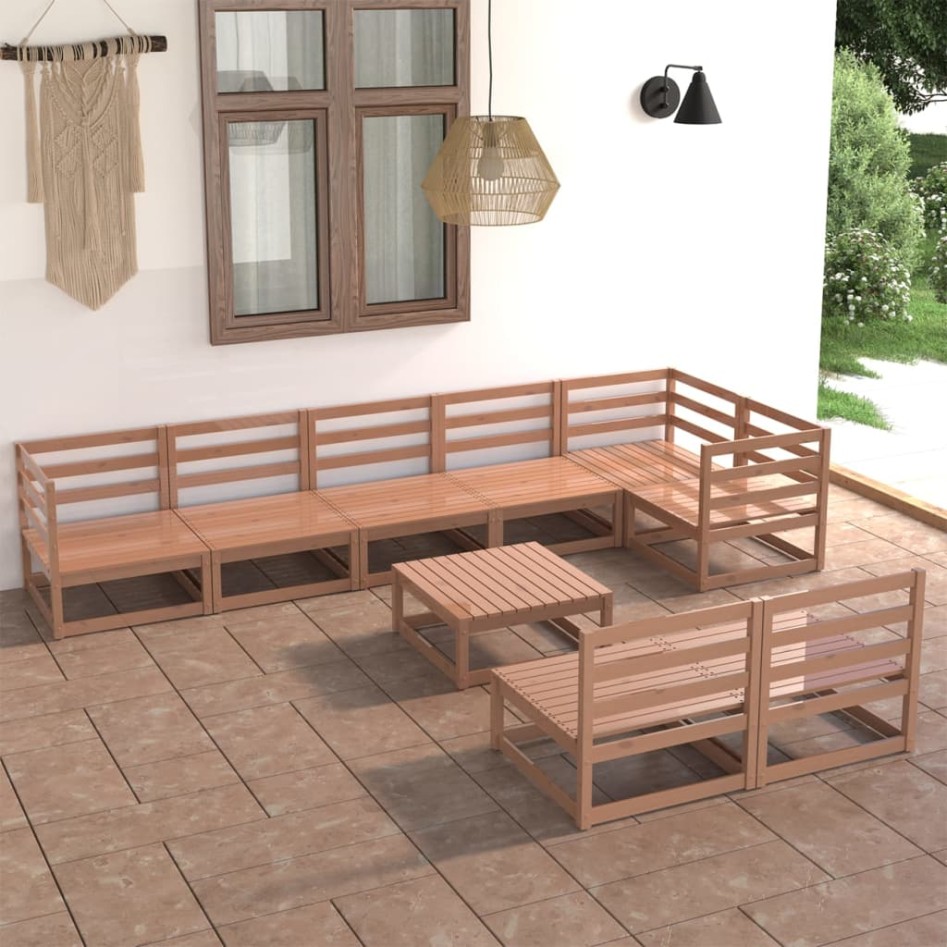 Muebles de jardín 9 piezas marrón miel madera maciza de