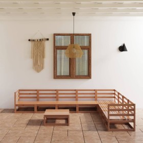 Muebles de jardín 9 piezas marrón miel madera maciza de