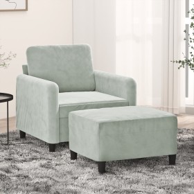 Sillón con taburete terciopelo gris claro 60