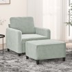 Sillón con taburete terciopelo gris claro 60 cm