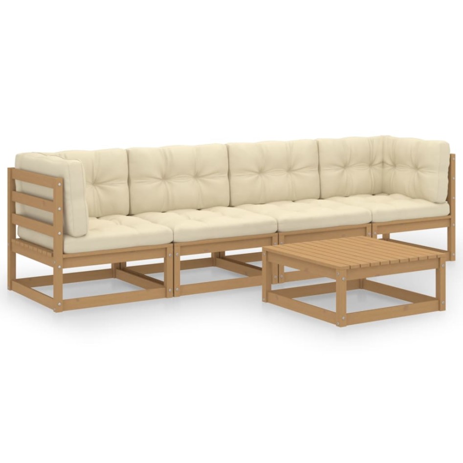 Juego de muebles de jardín 5 pzas y cojines madera pino