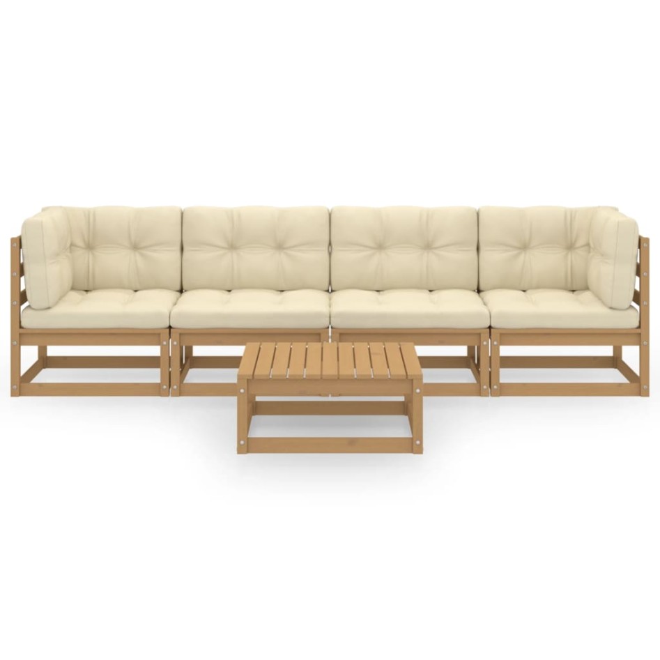 Juego de muebles de jardín 5 pzas y cojines madera pino