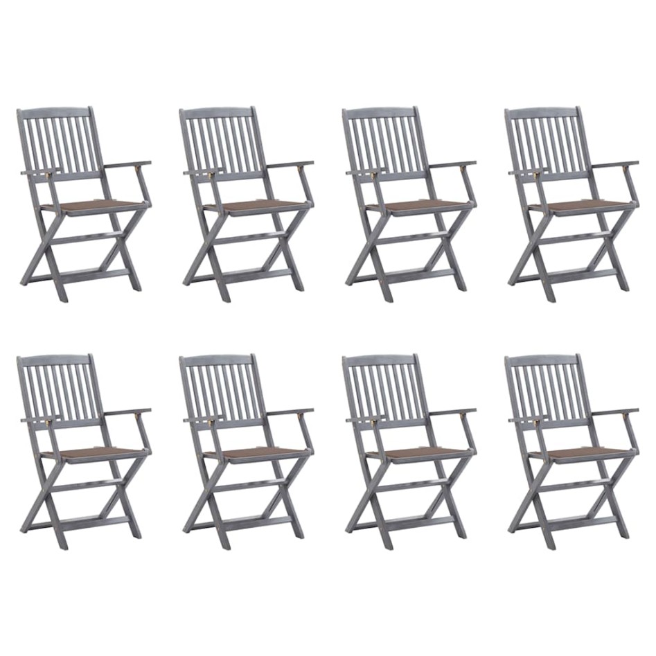 Sillas de jardín plegables 8 uds y cojines madera maciza