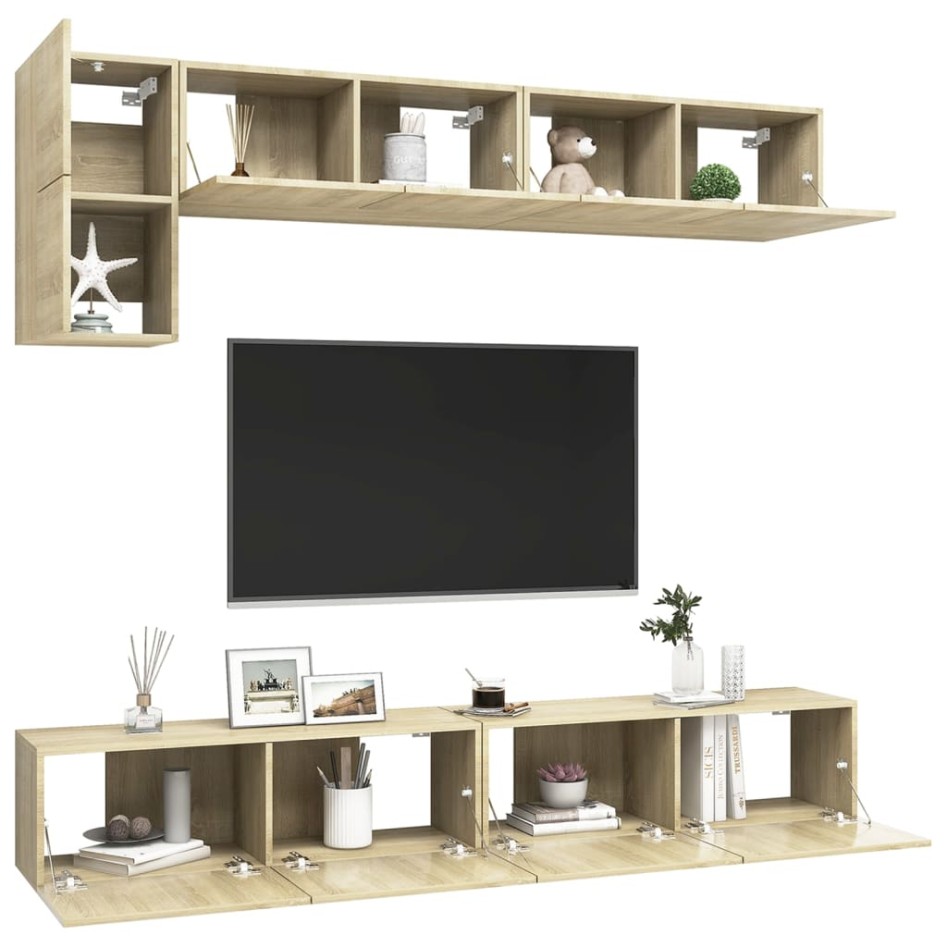 Muebles de pared de TV 5 pzas aglomerado color roble
