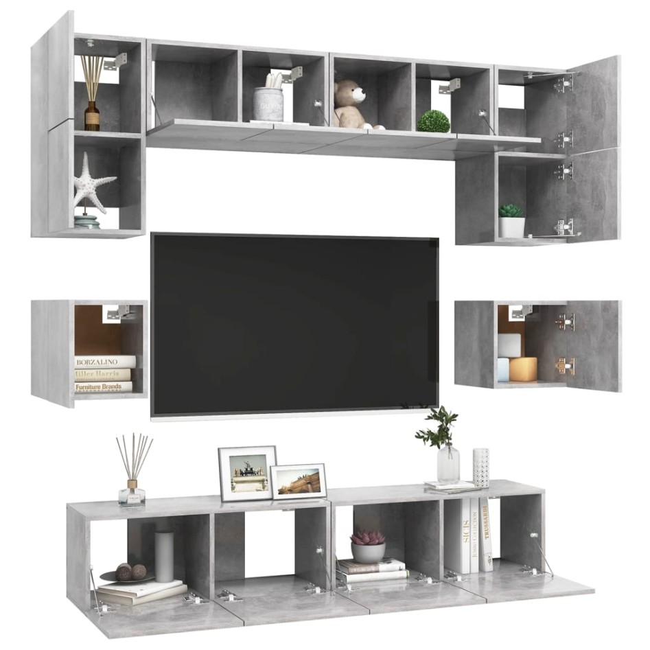 Set muebles de salón TV 8 pzas madera ingeniería gris