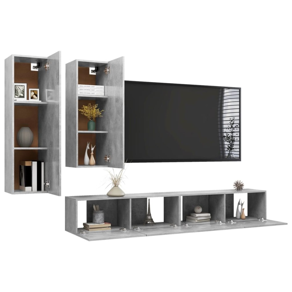 Set muebles de salón TV 4 pzas madera ingeniería gris