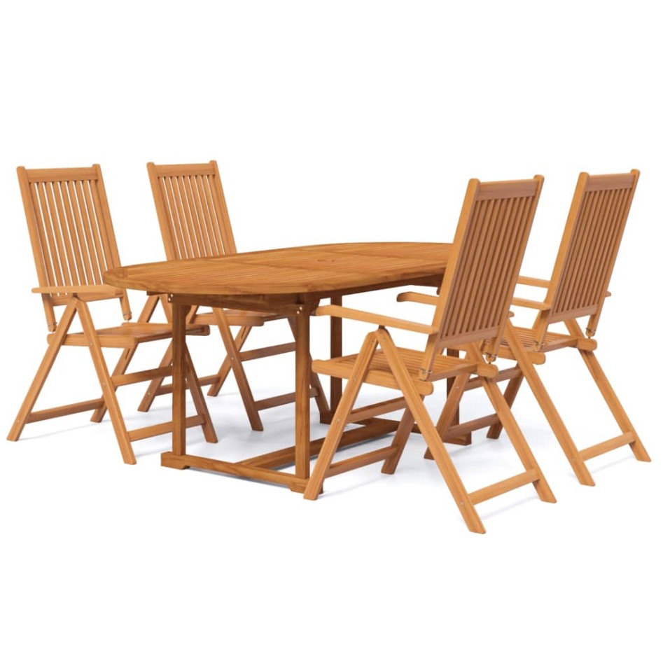 Juego de comedor de jardín 5 piezas madera maciza de
