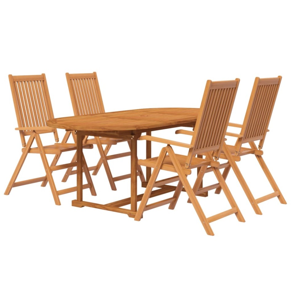 Juego de comedor de jardín 5 piezas madera maciza de