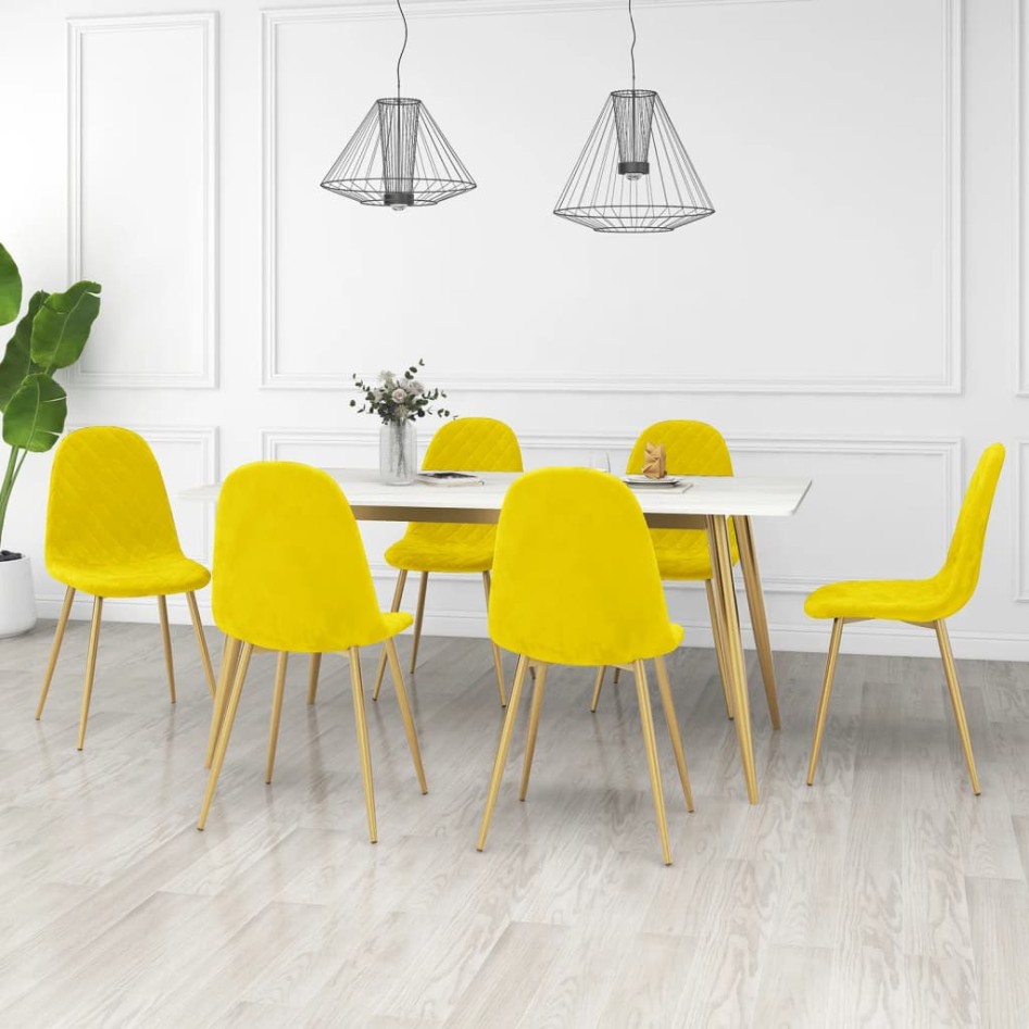 Sillas de comedor 6 uds terciopelo amarillo