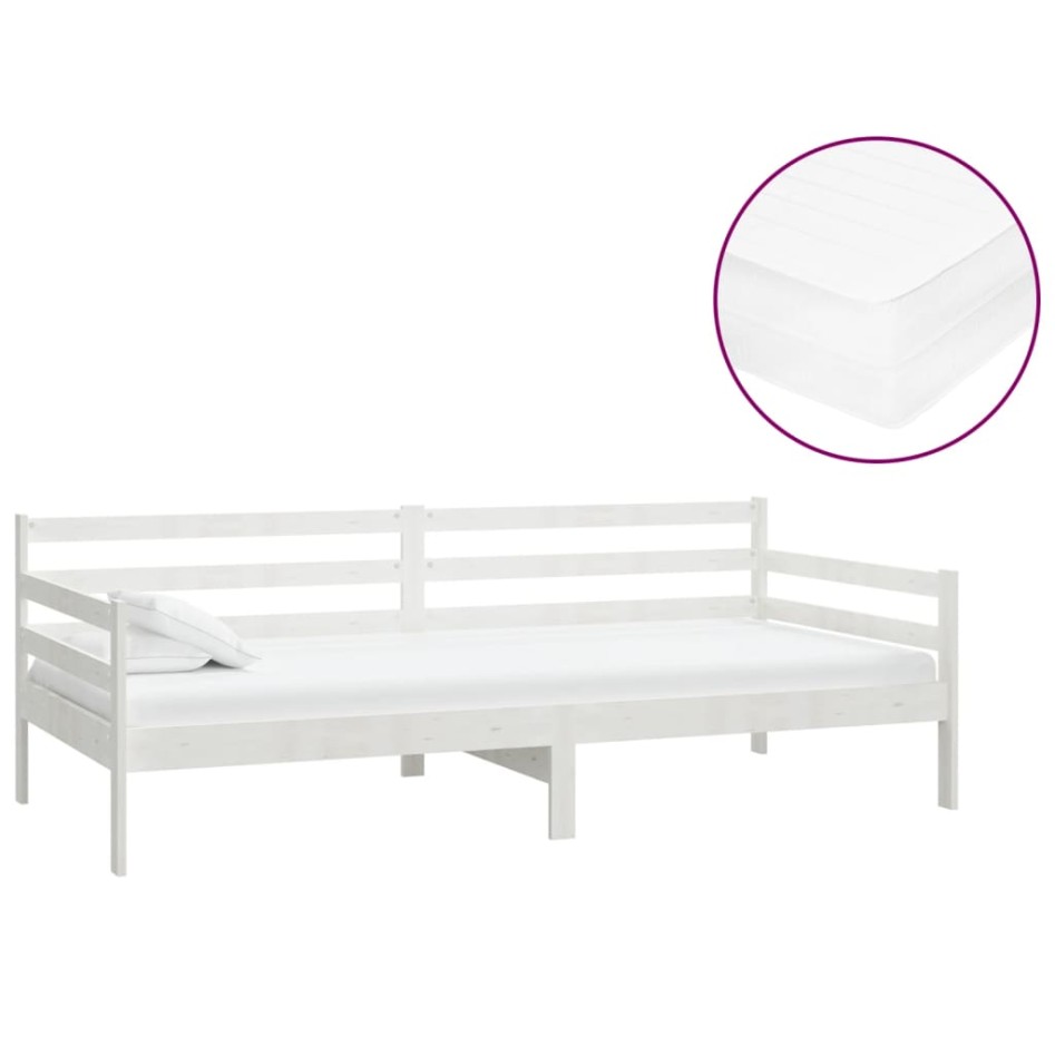 Sofá cama con colchón madera de pino maciza blanco 90x200