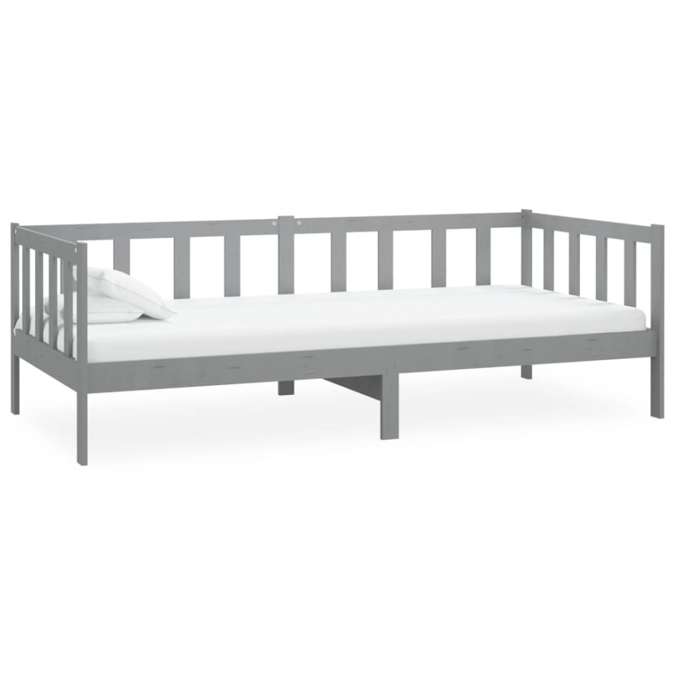Sofá cama con colchón madera de pino maciza gris 90x200