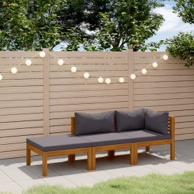 Muebles de jardín 3 pzas cojines madera maciza de