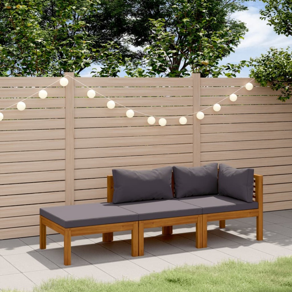 Muebles de jardín 3 pzas cojines madera maciza de