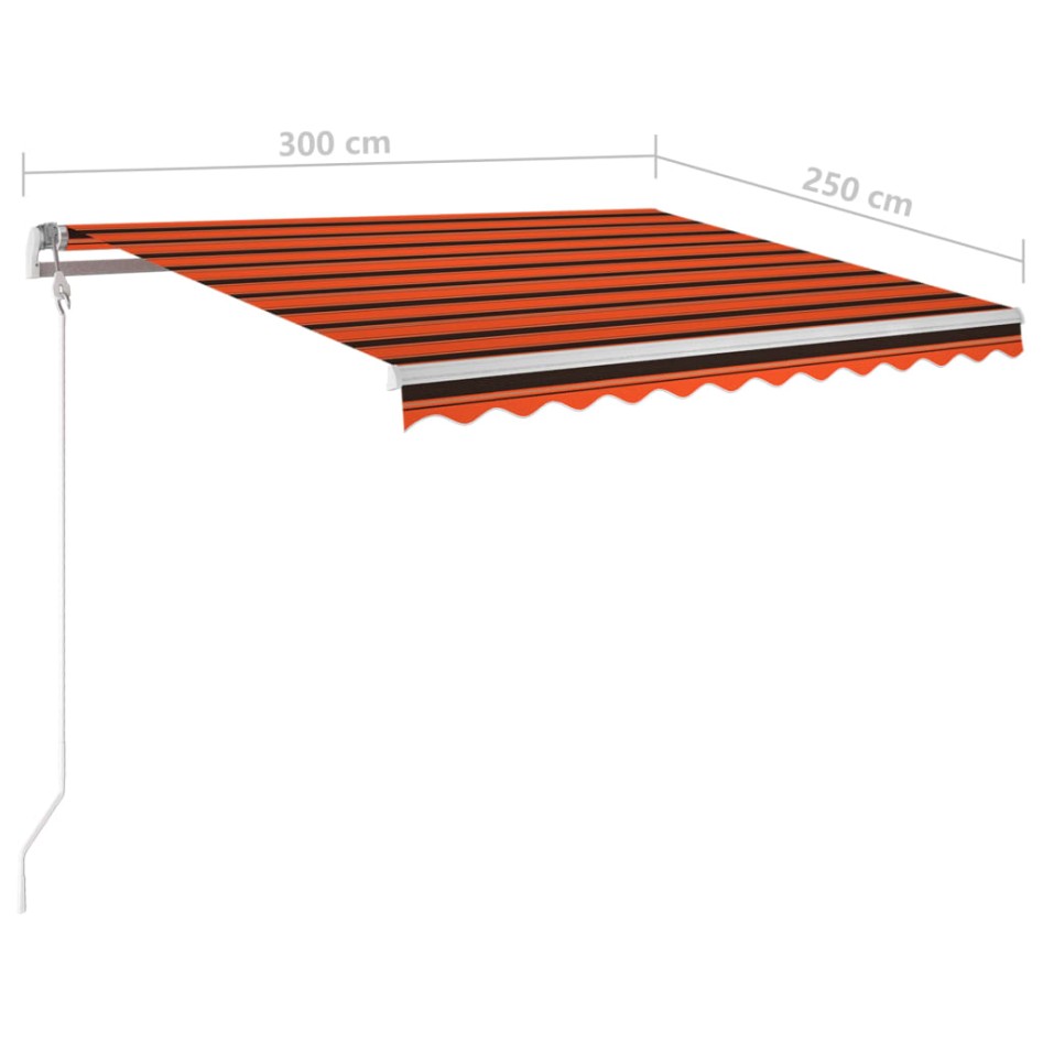 Toldo manual retráctil con luz LED naranja y marrón 3x2,5