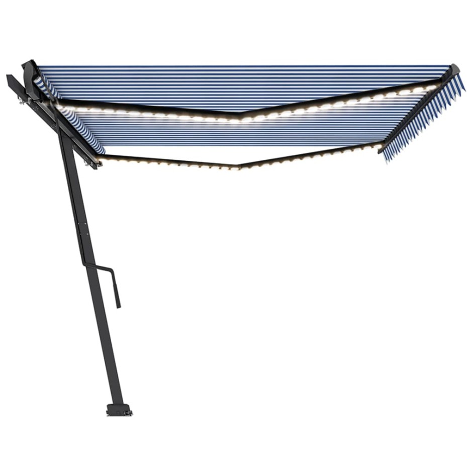 Toldo retráctil manual con luz LED azul y blanco 500x350