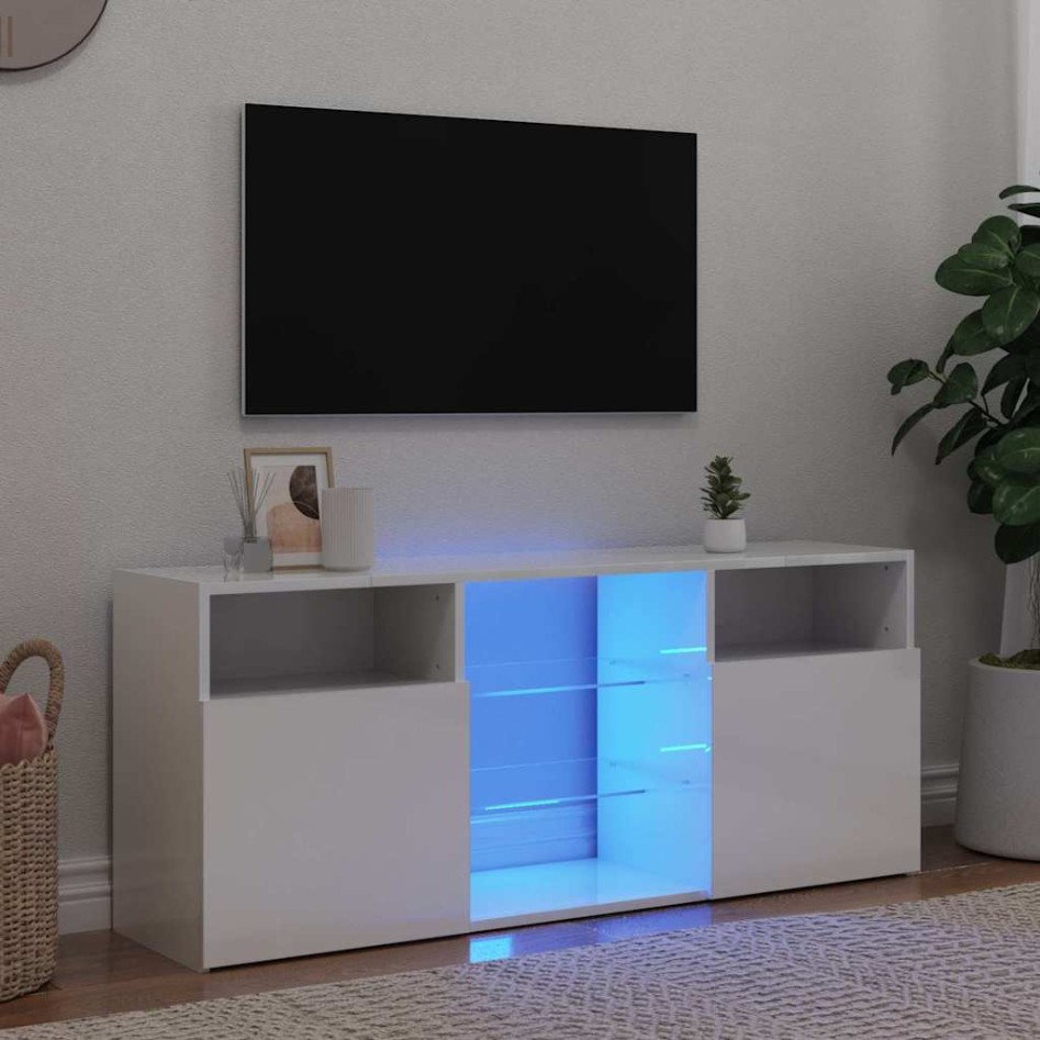 Mueble de TV con luces LED blanco brillante 120x30x50