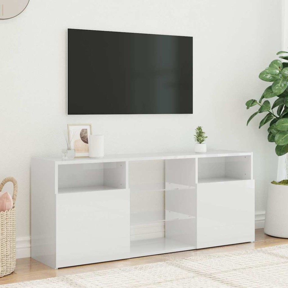 Mueble de TV con luces LED blanco brillante 120x30x50