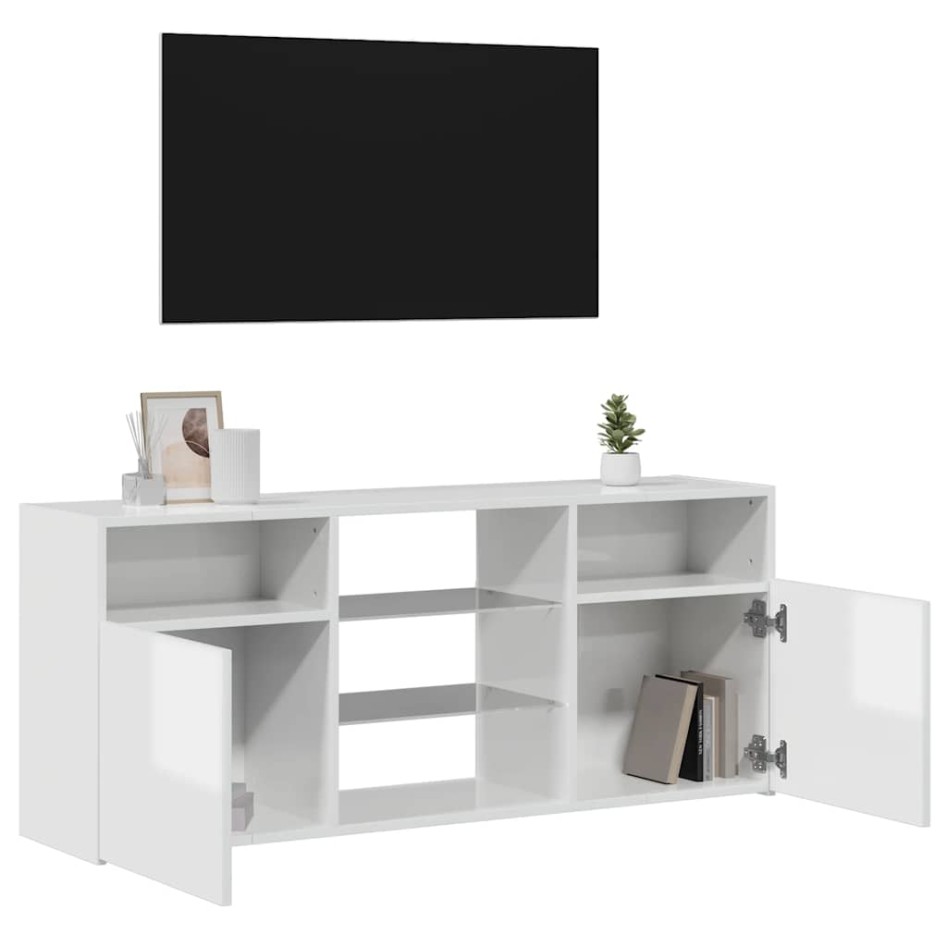 Mueble de TV con luces LED blanco brillante 120x30x50