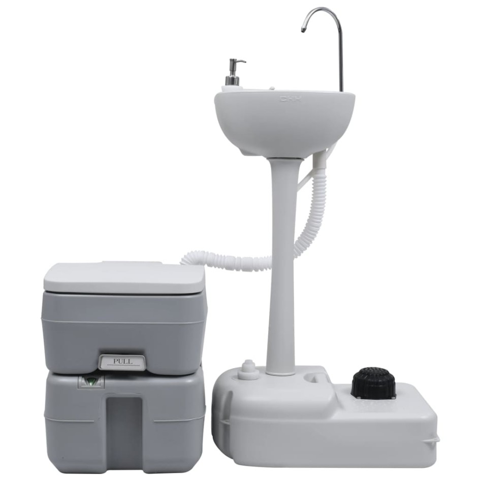 Set de lavabo con pedestal e inodoro portátil para camping