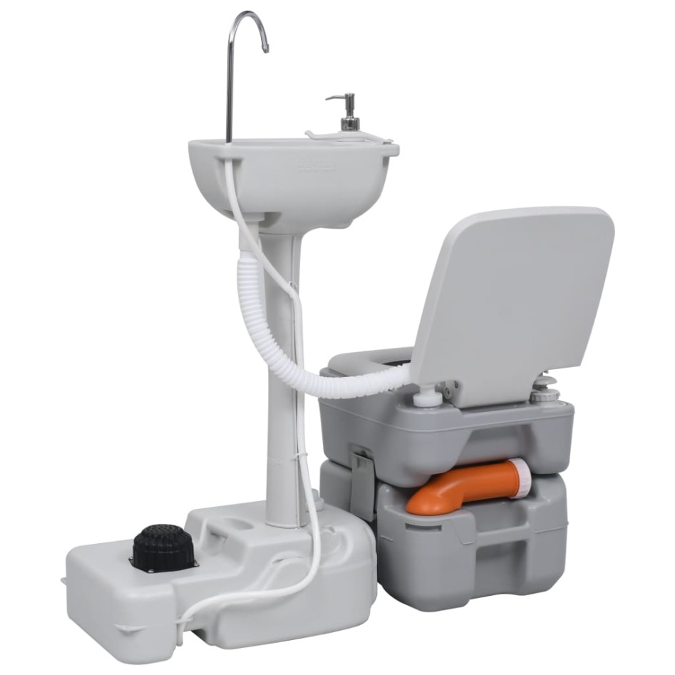 Set de lavabo con pedestal e inodoro portátil para camping