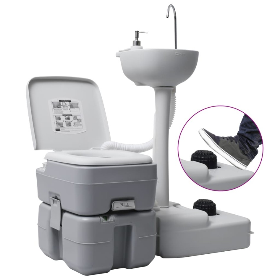 Set de lavabo con pedestal e inodoro portátil para camping