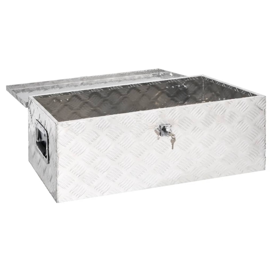 Caja de almacenaje de aluminio plateado 90x47x33,5