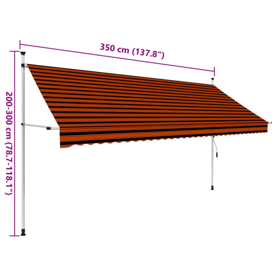 Toldo manual retráctil naranja y marrón 350