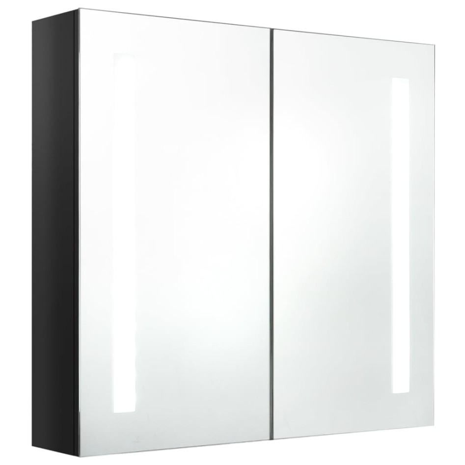 Armario de baño con espejo LED negro brillante 62x14x60