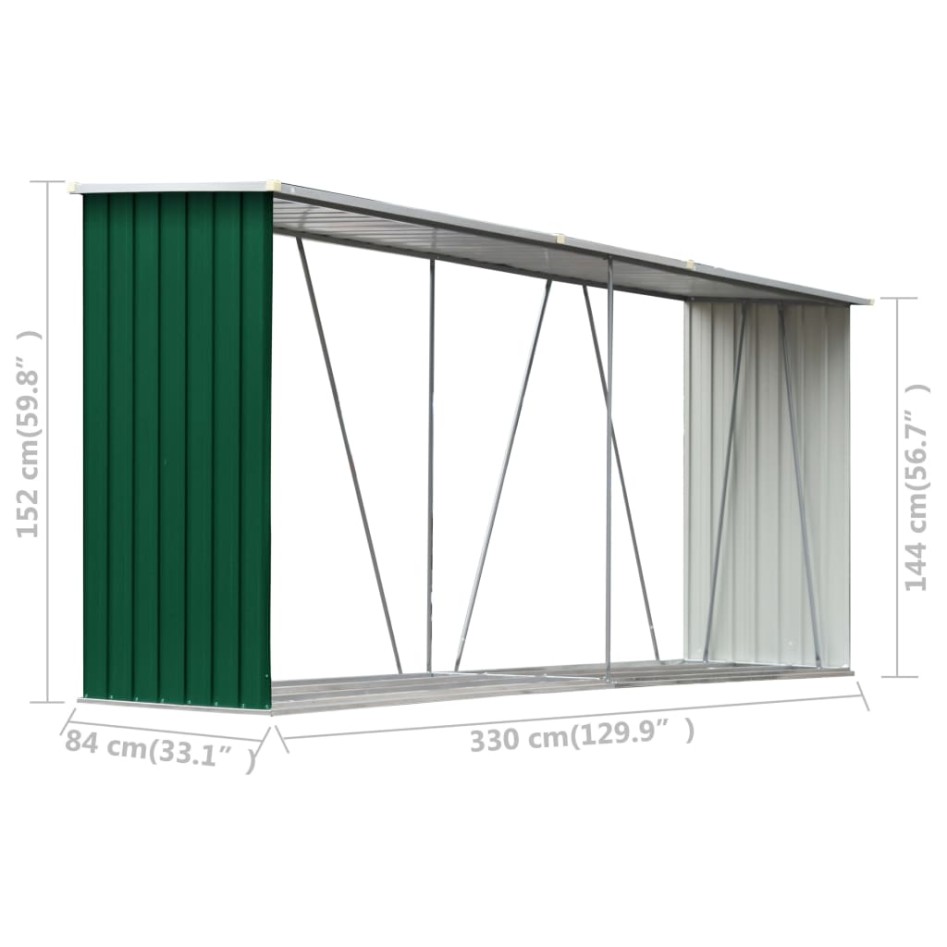 Casetilla para leña acero galvanizado verde 330x84x152