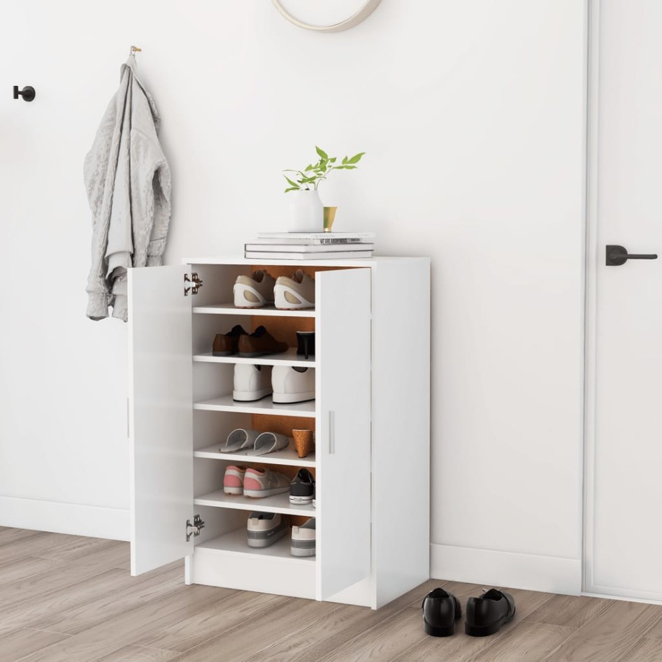 Mueble zapatero de madera contrachapada blanco 60x35x92