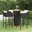 Set de bar de jardín 5 pzas y cojines ratán sintético negro