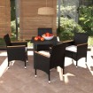 Juego muebles jardín 5 pzas con cojines ratán sintético negro